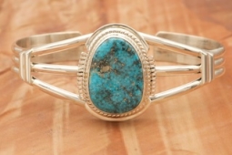 Genuine Kingman Turquoise Sterling Silver Navajo Bracelet